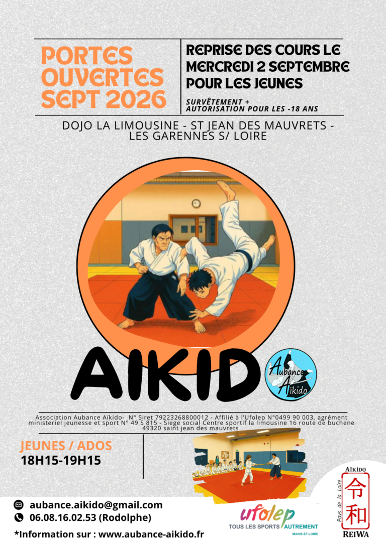 Affiche porte ouvertes septembre 2026. Dojo la limousine. Reprise des cours le 2 septembre.